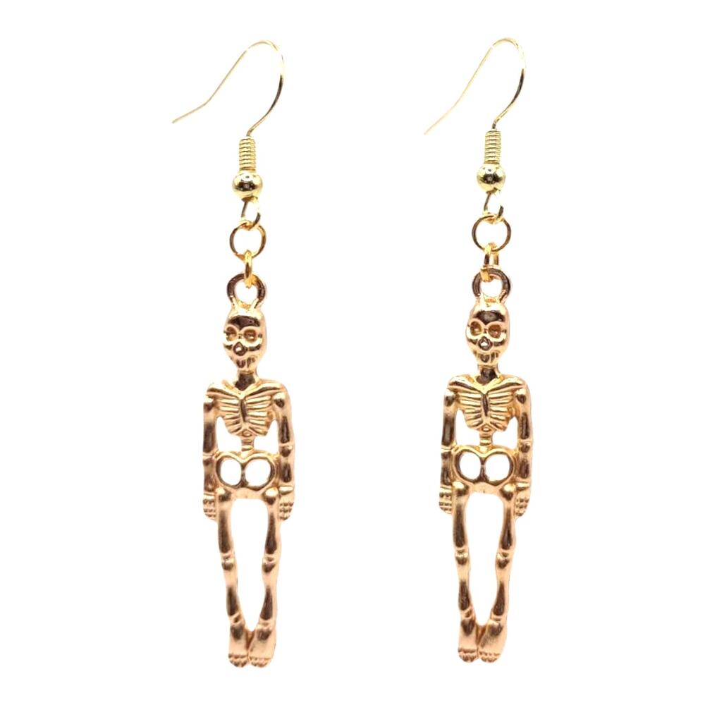 Skeleton Earrings Gold Tone Spooky Halloween Dangles